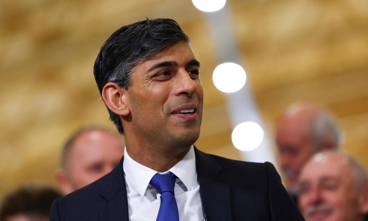<span>Rishi Sunak in Teesside on 3 May to mark Ben Houchen’s mayoral victory in Tees Valley.</span><span>Photograph: Molly Darlington/Reuters</span>