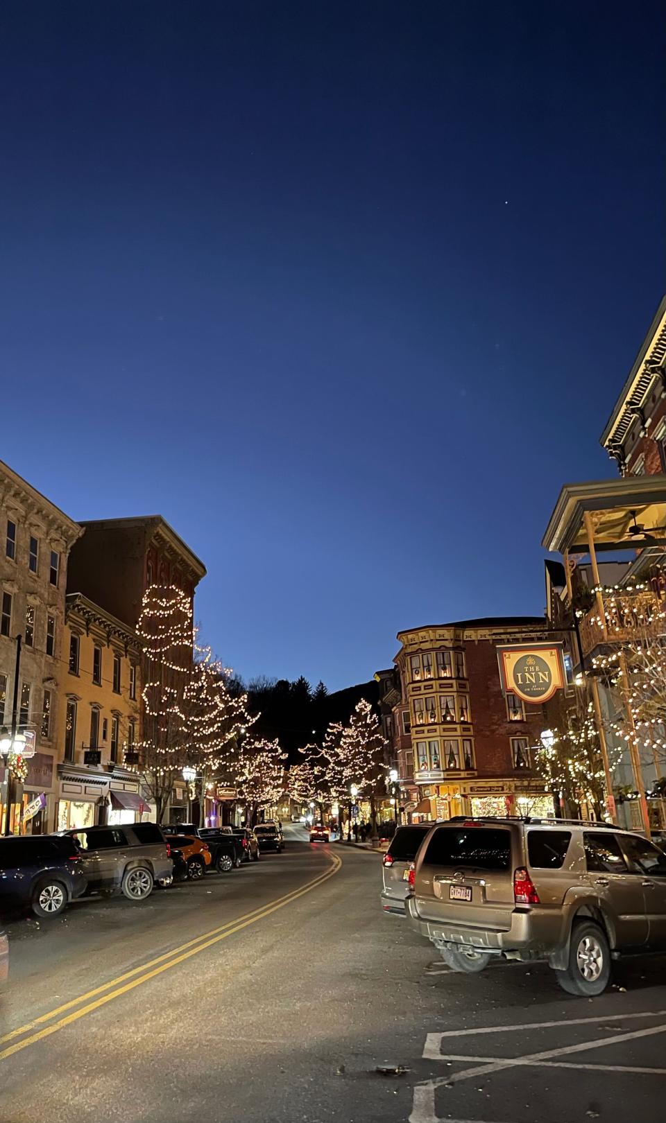 Historic Jim Thorpe is scenic at nighttime during winter.