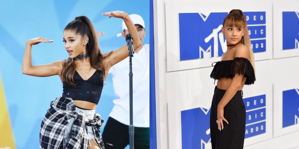 <p>Ariana a également été tentée par les franges super mignonnes cette année. <em>(Photos : Getty/July 2016)</em> </p>