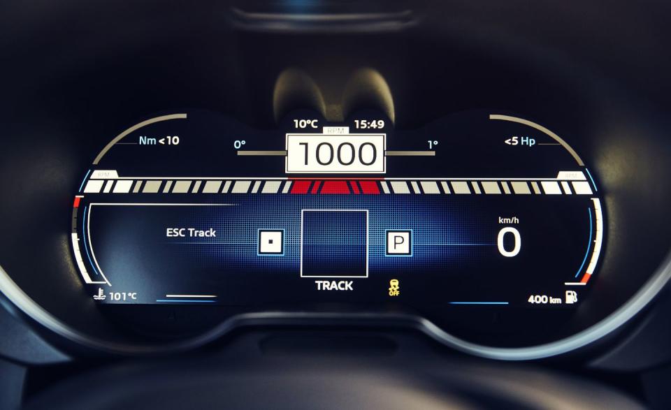 <p>The virtual instrument cluster is configurable, engaging the transmission is managed by D, N, and R buttons on the center console, and shifting gears manually is done via paddles.</p>