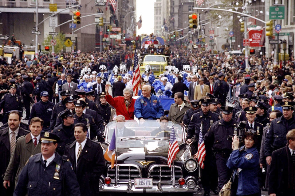 <p>John Glenn and his wife Annie during ticker tape parade held in honor of Glenn and the shuttle Discovery astronauts. (Photo by Bill Turnbull/NY Daily News Archive via Getty Images)</p>