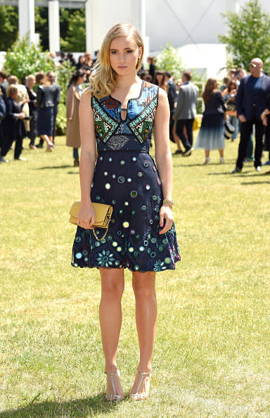 The show might’ve been all about the boys but Suki Waterhouse, but the Burberry campaign model showed her support for the opposite sex sitting front row at the Menswear Spring/Summer 2016 show. The 23-year-old dressed for a fancy garden party in a mirror-encrusted min from none other than Burberry, which she paired with a yellow clutch and T-strap heels. 