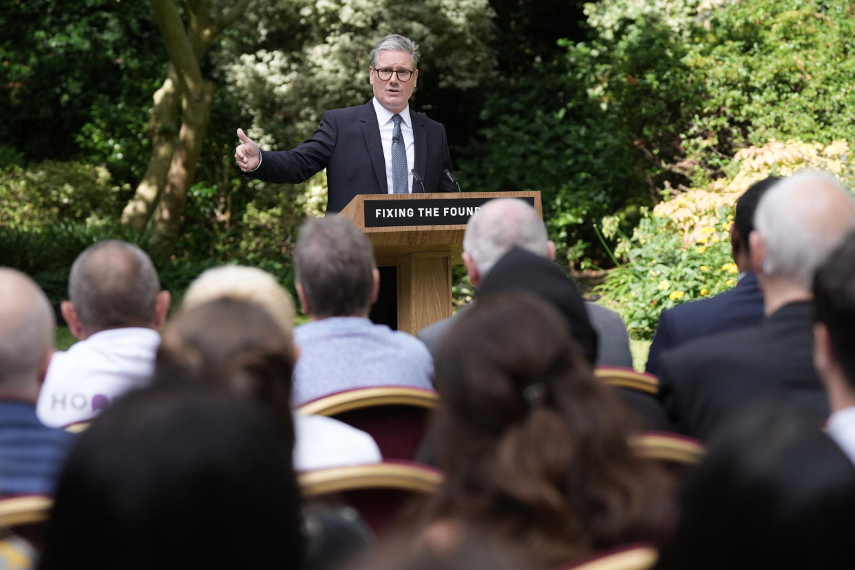 LONDON, ENGLAND - AUGUST 27: Prime Minister Sir Keir Starmer during his speech and press conference in the Rose Garden at 10 Downing Street on August 27, 2024 in London, England. The Prime Minister said 