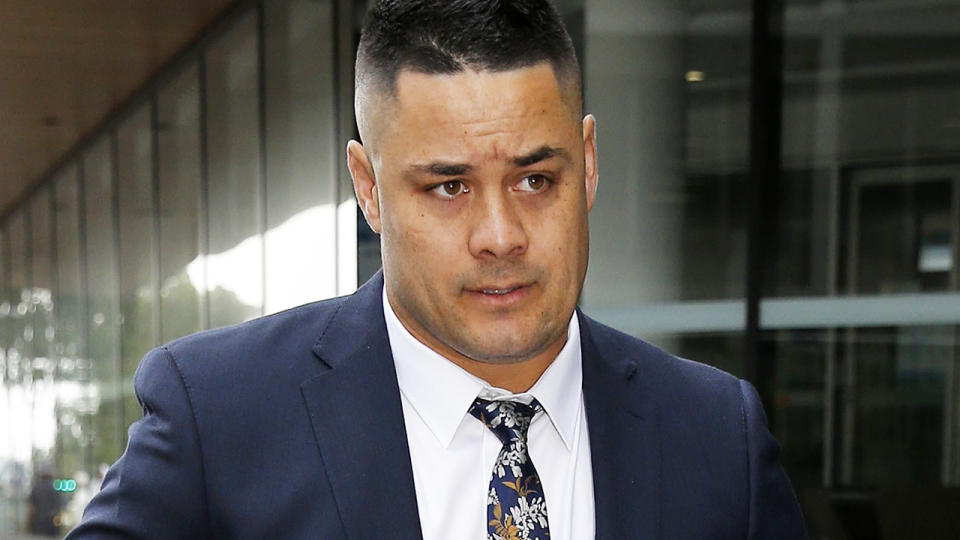 Jarryd Hayne, pictured here arriving at Newcastle Court to defend sexual assault allegations.