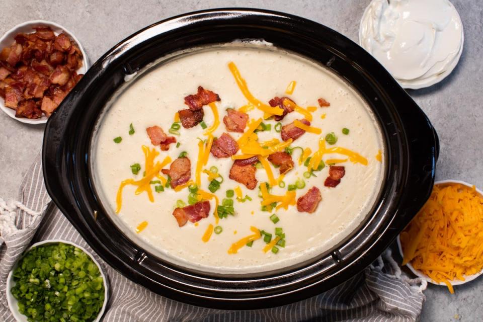 <p>The Magical Slow Cooker</p><p>Everything you love about a loaded baked potato in soup form!</p><p><strong>Get the Recipe:</strong><a href="https://www.themagicalslowcooker.com/baked-potato-soup/" rel="nofollow noopener" target="_blank" data-ylk="slk:Crock Pot Baked Potato Soup;elm:context_link;itc:0;sec:content-canvas" class="link ">Crock Pot Baked Potato Soup</a></p>
