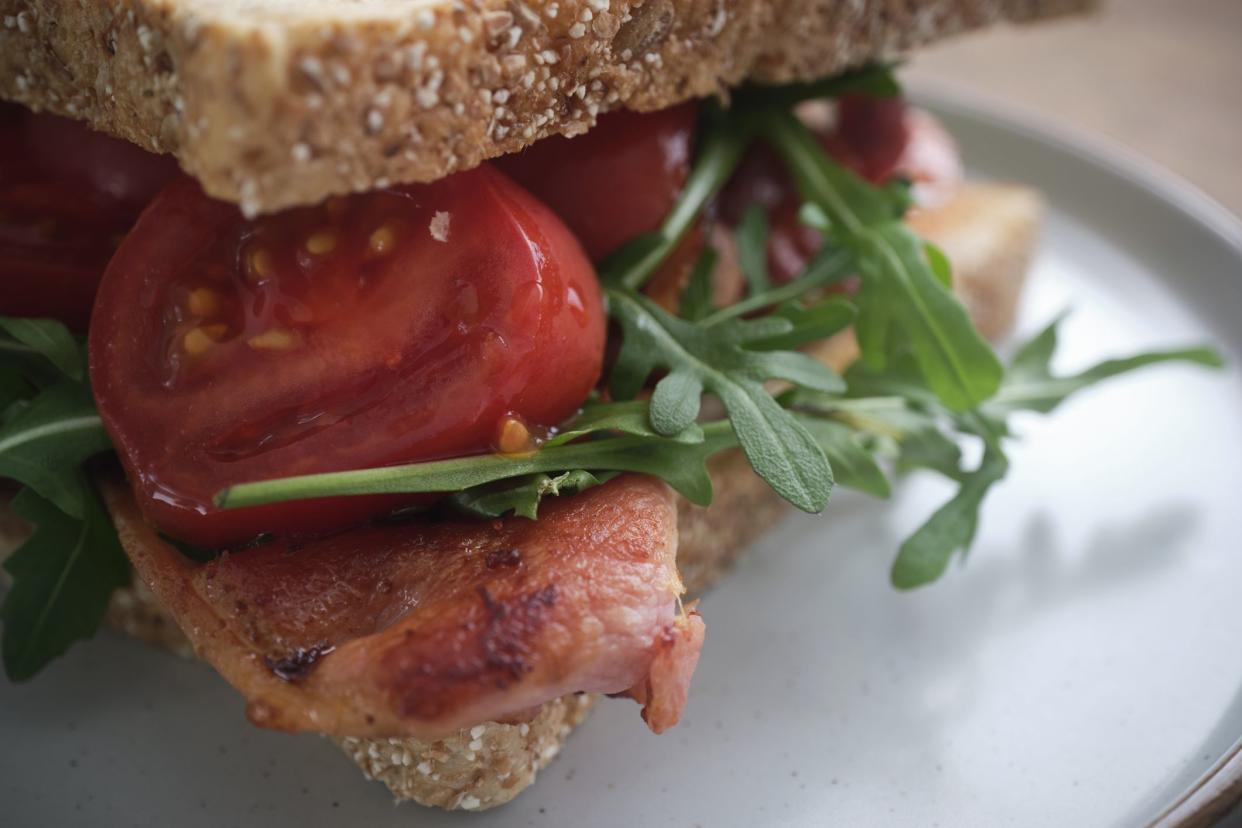 Handmade BLT sandwich made with toasted Spelt bread.