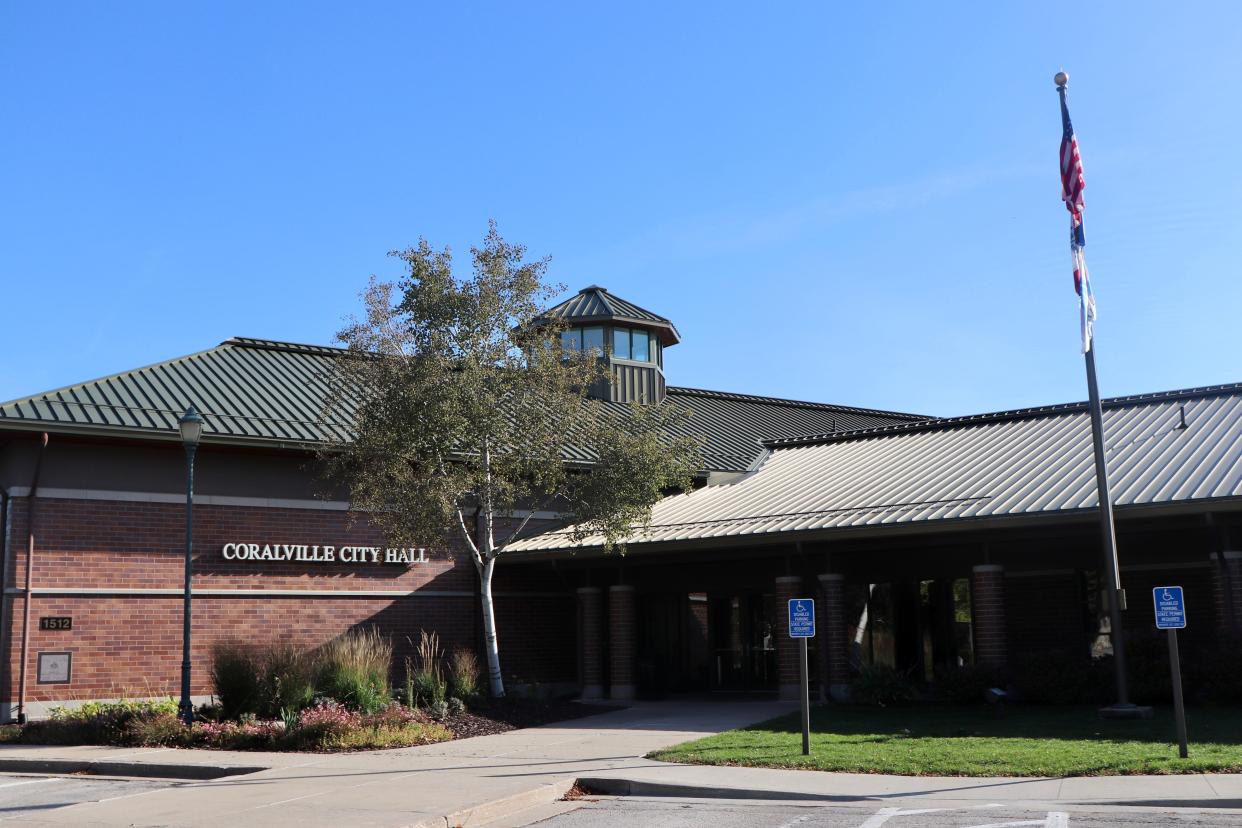 A general view of Coralville City Hall as seen on Tuesday, Oct. 17, 2023.