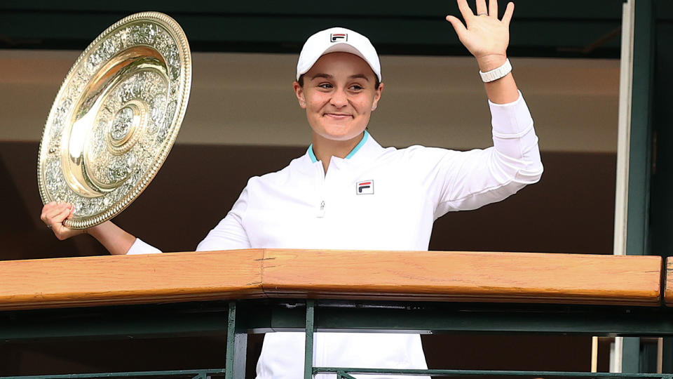 Ash Barty, pictured here with the Venus Rosewater Dish after winning Wimbledon.