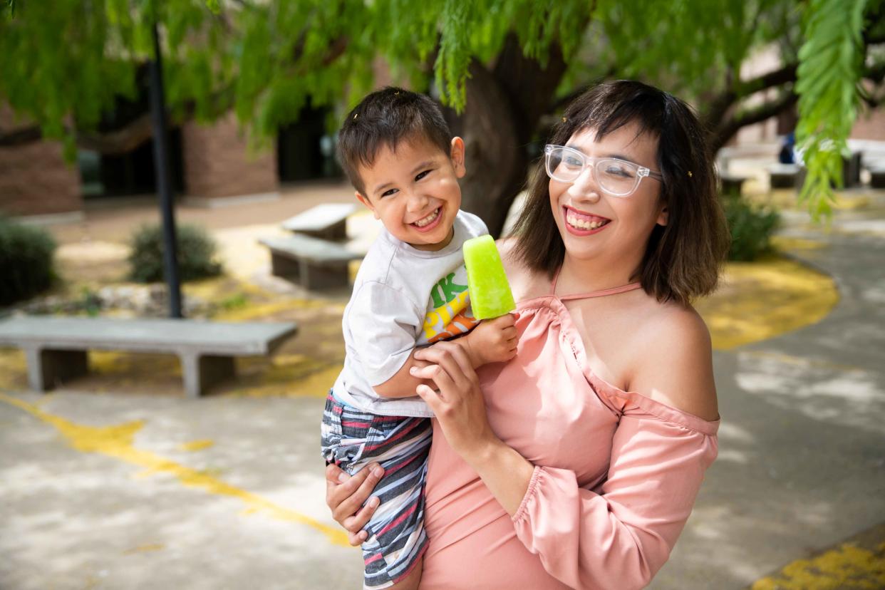 Savannah Chavarria and her son, Landon, at Doña Ana Community College on Tuesday, May 3, 2022. 