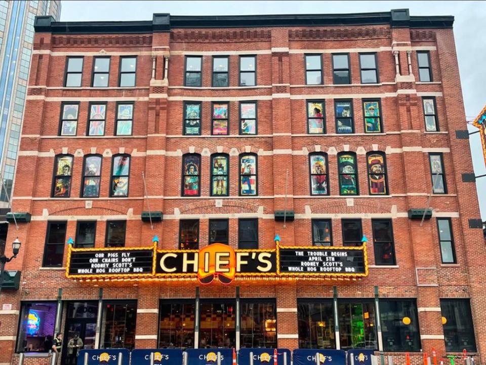 It was from the roof of this six-story building, Eric Church’s new nightclub, that Morgan Wallan tossed a chair. chiefsbroadway/Instagram