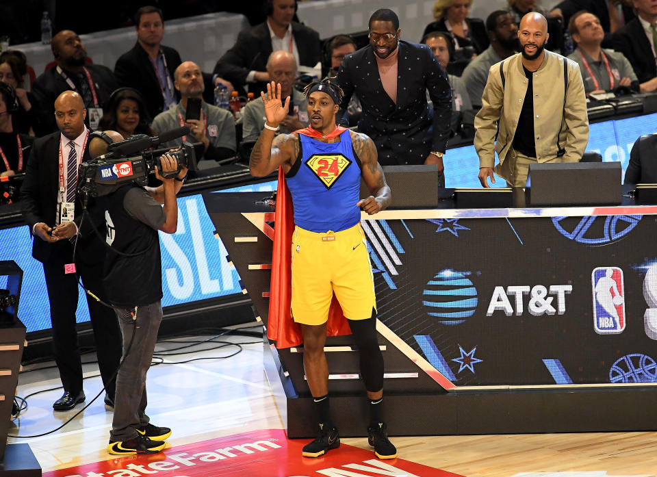 CHICAGO, ILLINOIS - FEBRUARY 15: Dwight Howard #39 of the Los Angeles Lakers looks on in the 2020 NBA All-Star - AT&T Slam Dunk Contest during State Farm All-Star Saturday Night at the United Center on February 15, 2020 in Chicago, Illinois. NOTE TO USER: User expressly acknowledges and agrees that, by downloading and or using this photograph, User is consenting to the terms and conditions of the Getty Images License Agreement. (Photo by Stacy Revere/Getty Images)