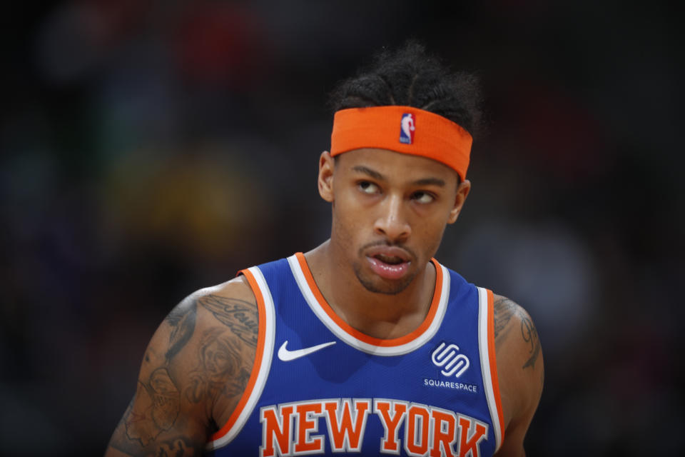 New York Knicks guard Trey Burke is among the intriguing fantasy adds if you’re looking for help in a particular category. (AP Photo/David Zalubowski)