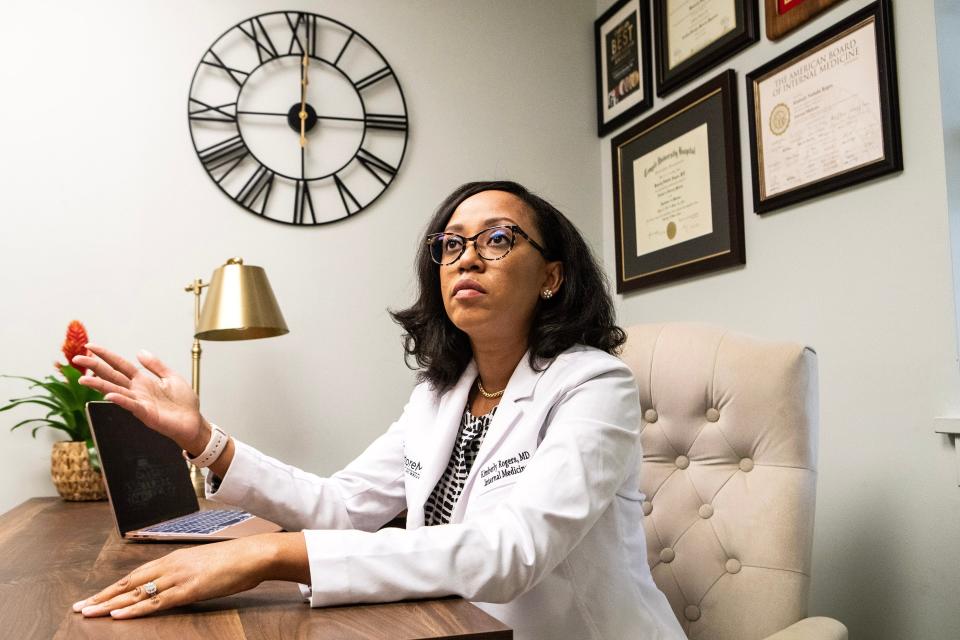 Dr. Kimberly Rogers, owner and creator of RestoreMD, gives an interview in her office at the Silverside Medical Center in Brandywine Hundred on Thursday, July 27, 2023. RestoreMD is a direct primary care practice that opened this year that seeks to provide improved health care access to people in Delaware.