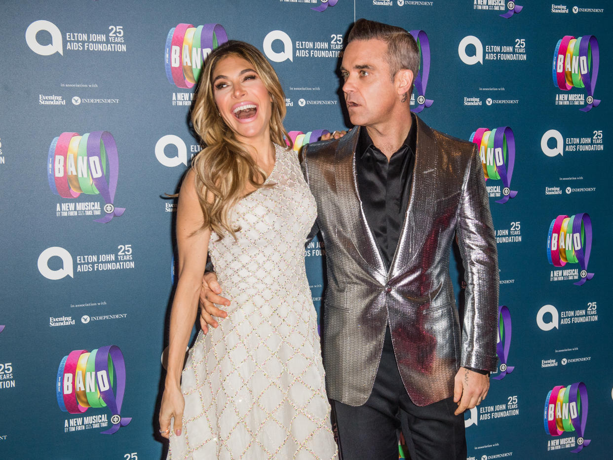 Ayda Field and Robbie Williams attend a charity gala performance of "The Band" in aid of the Elton John AIDS Foundation at Theatre Royal Haymarket on December 04, 2018 in London, England. (Photo by Samir Hussein/WireImage)