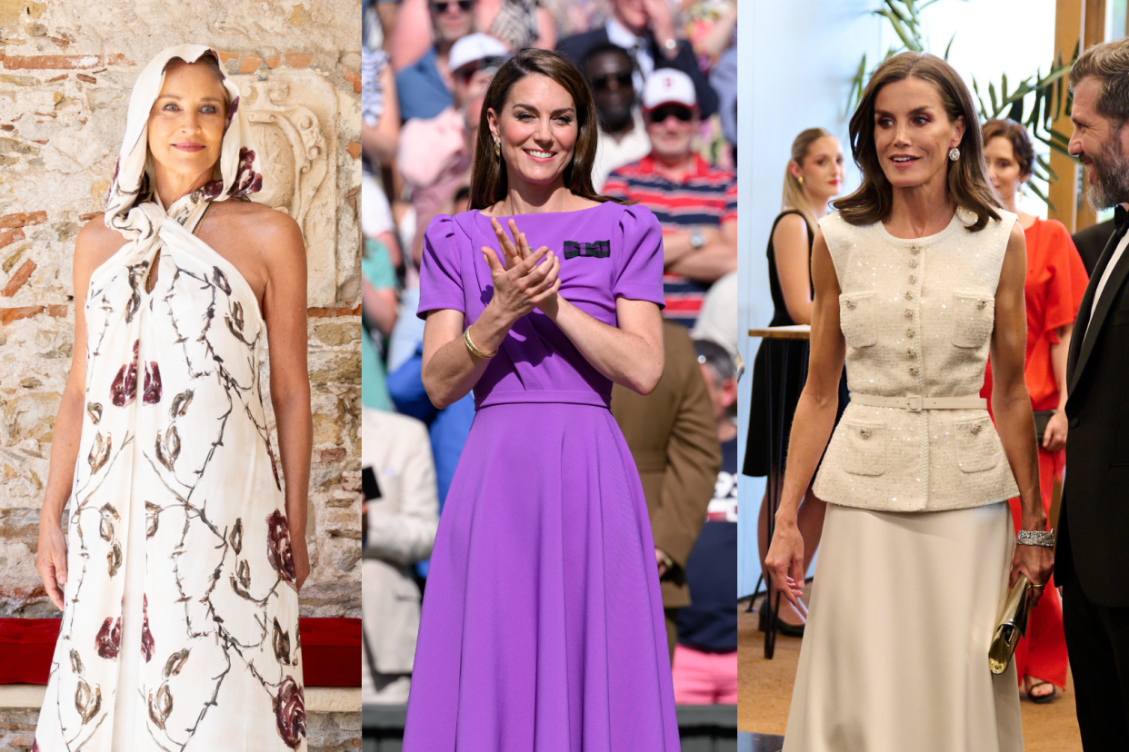 Sharon Stone, Kate Middleton and Queen Letizia of Spain all stepped out in stunning looks this past week. (Photos via Getty Images)