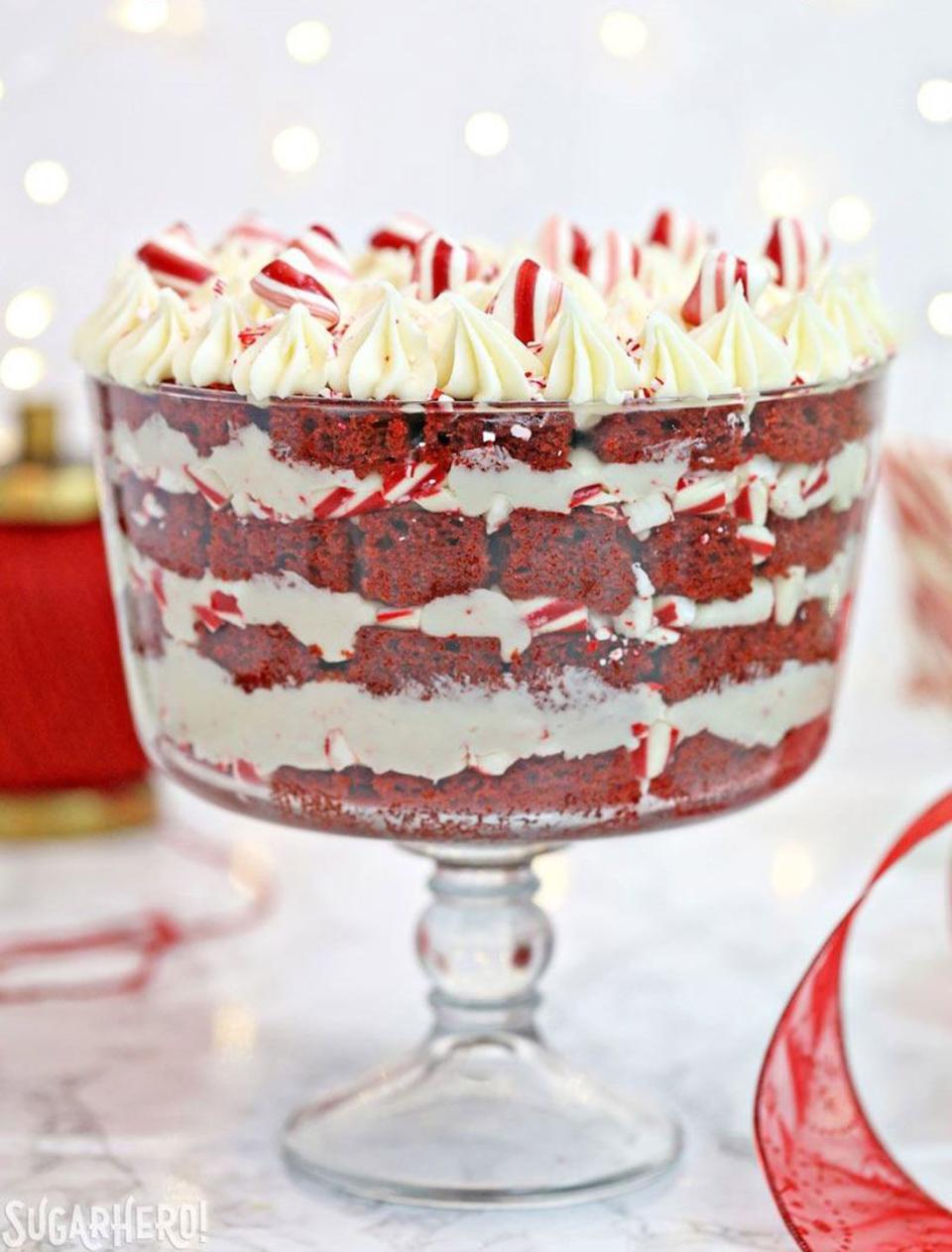 Red Velvet Trifle With Peppermint Cream Cheese Frosting