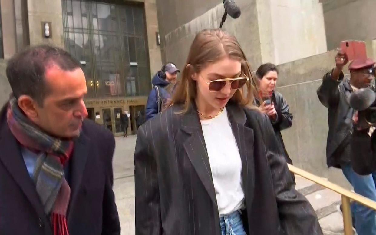 Gigi Hadid leaving court on Monday in Manhattan - AP