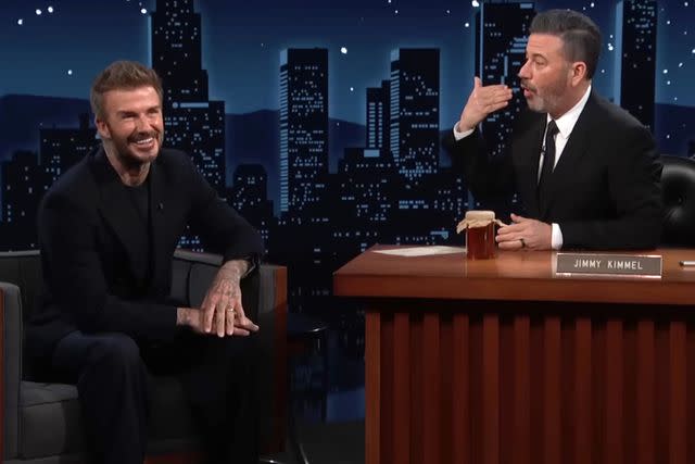 <p>Jimmy Kimmel Live/Youtube</p> David Beckham and Jimmy Kimmel on May 8, 2024
