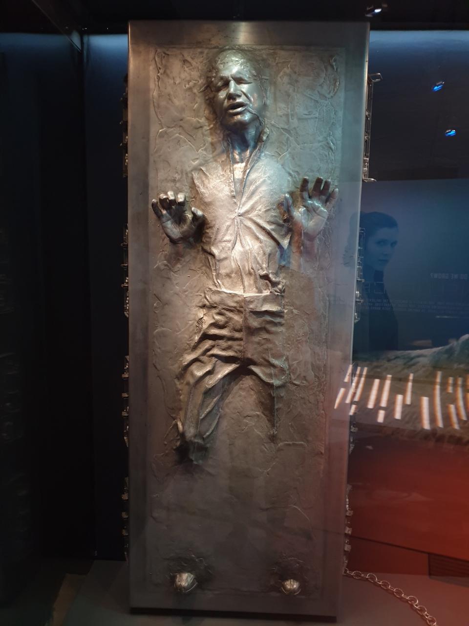 Prop of Han Solo in carbonite from Star Wars: The Empire Strikes Back at the Star Wars Identities exhibition in Singapore at the Artscience Museum. (Photo: Teng Yong Ping)