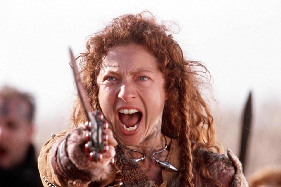 Alex Kingston pictured as Boudicca, the warrior queen of the Iceni. (imdb)