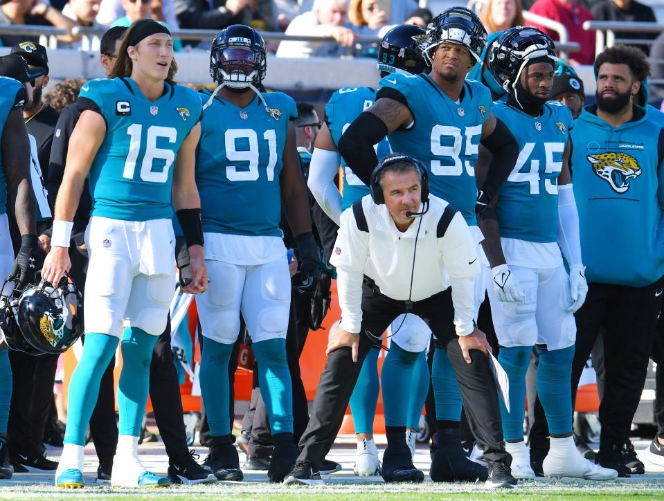 Good moments in the 2021 season for the Jaguars, like this one where fired head coach Urban Meyer and the players are riveted to the action in a 9-6 win over the Buffalo Bills, didn't happen often enough and that's why they finished with a disappointing 3-14 record.