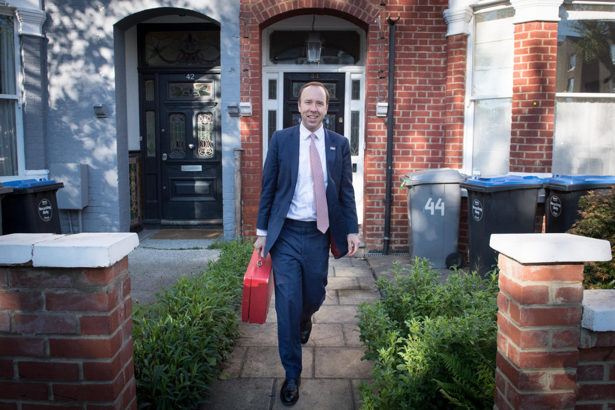 Health Minister Matt Hancock outside his home in north-west London, ahead of an appearance in the House of Commons to answer an urgent question over allegations made by former senior No 10 aide Dominic Cummings that he lied to colleagues and performed 