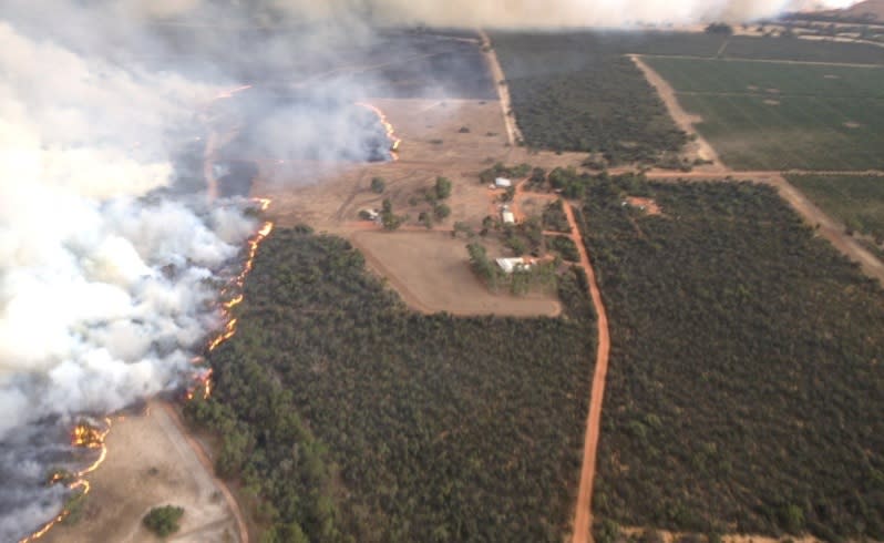 two houses were destroyed and three people taken to hospital after thunderstorms caused havoc and sparked several fires north of perth yesterday.