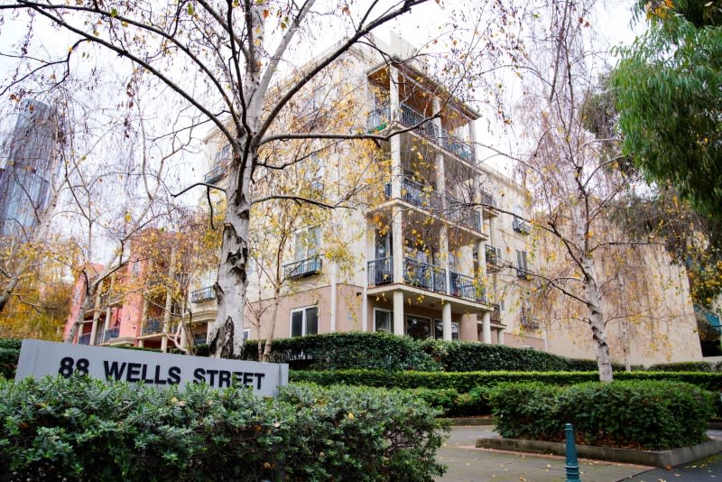 A general view of an apartment complex locked down in response to a COVID-19 outbreak in Melbourne