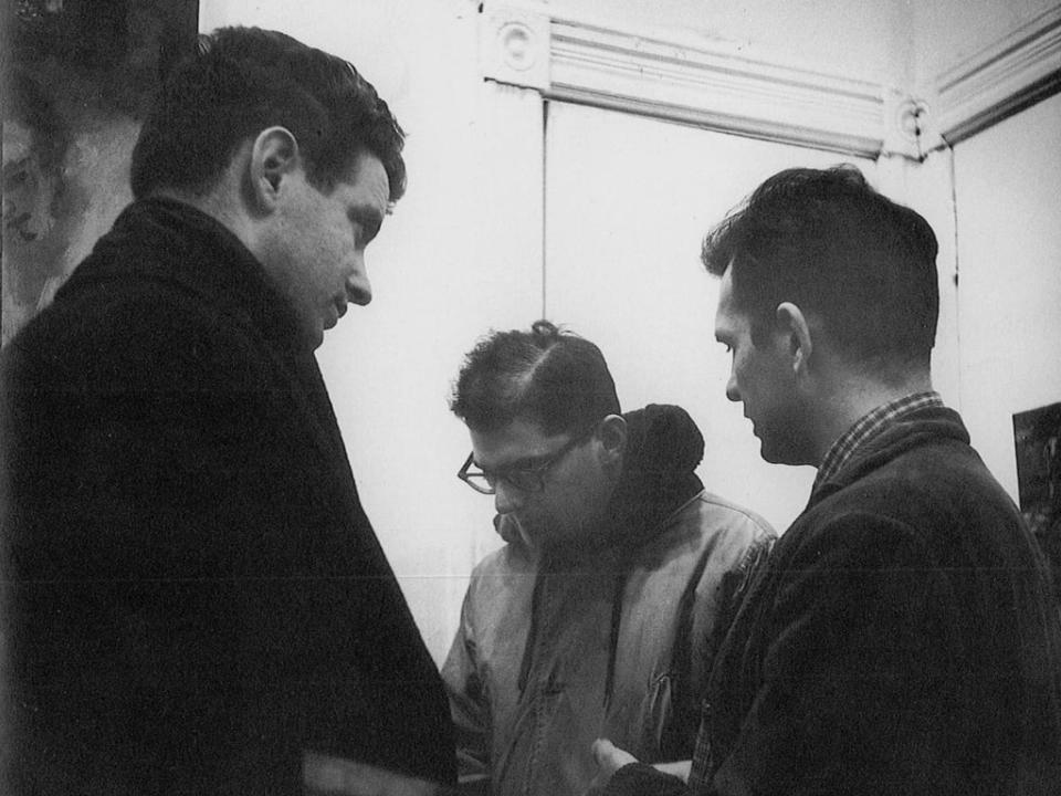 Amram, Ginsberg and Kerouac at a gallery opening in March 1959 (John Cohen/New York Public Library/Lincoln Center Branch/David Amram Archive)