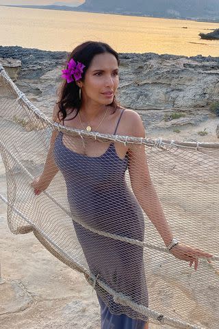 <p>Padma Lakshmi/instagram</p> Padma Lakshmi poses in the sand