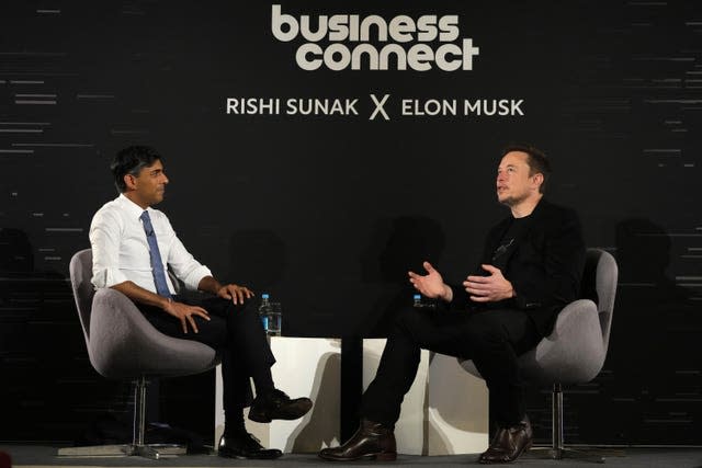 Prime Minister Rishi Sunak (left) and Elon Musk, CEO of Tesla and SpaceX in-conversation