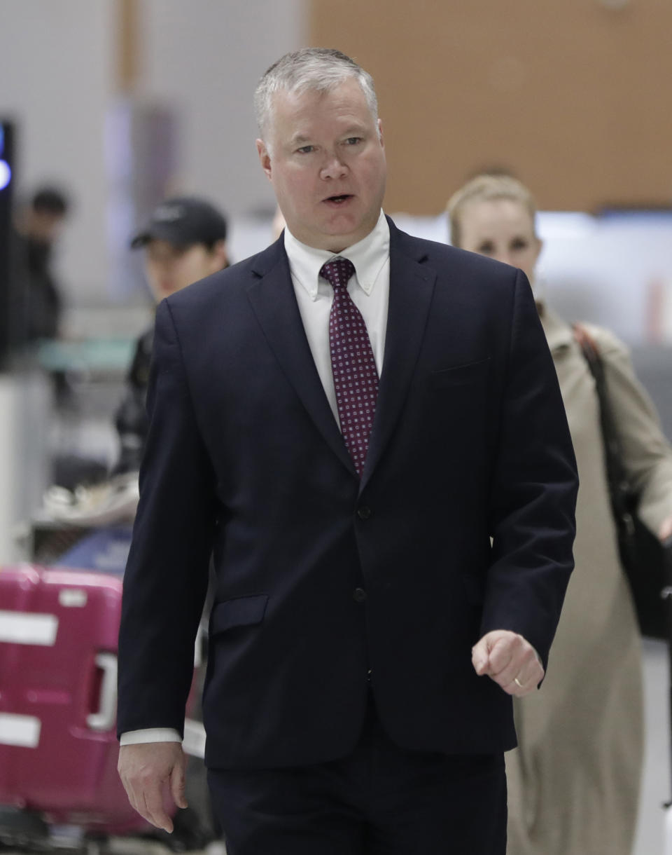 U.S. Special Representative for North Korea Stephen Biegun arrives at Incheon International Airport in Incheon, South Korea, Wednesday, Dec. 19, 2018. (AP Photo/Lee Jin-man)