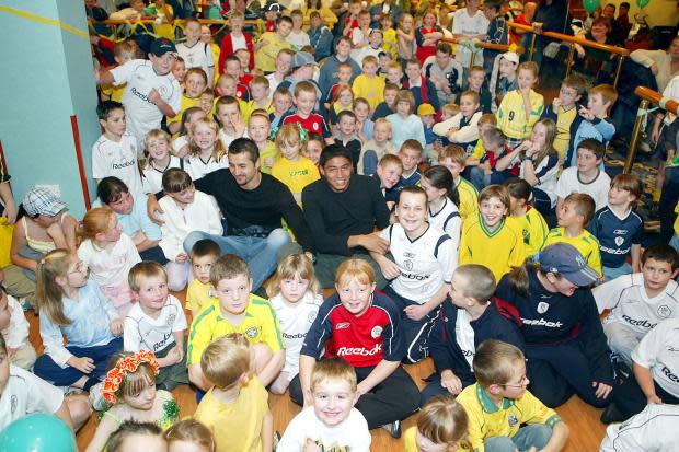 Emerson Thome and Mario Jardel meet the Junior Whites at a Brazil party in 2003