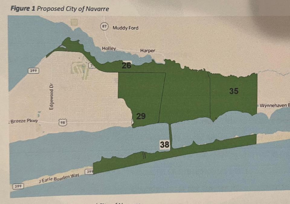 Navarre Area United PAC has proposed these as the city limits for an incorporated Navarre.