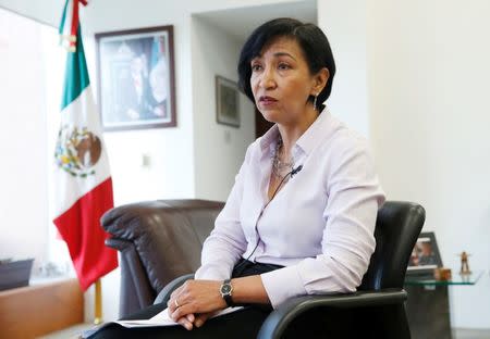 Socorro Flores Liera, Mexico's deputy foreign minister for Latin America and the Caribbean, speaks during an interview with Reuters in Mexico City, Mexico August 4, 2017. Picture taken August 4, 2017. REUTERS/Henry Romero