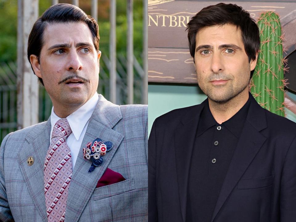 Side by side of Jason Schwartzman in "The Hunger Games" prequel and real life.