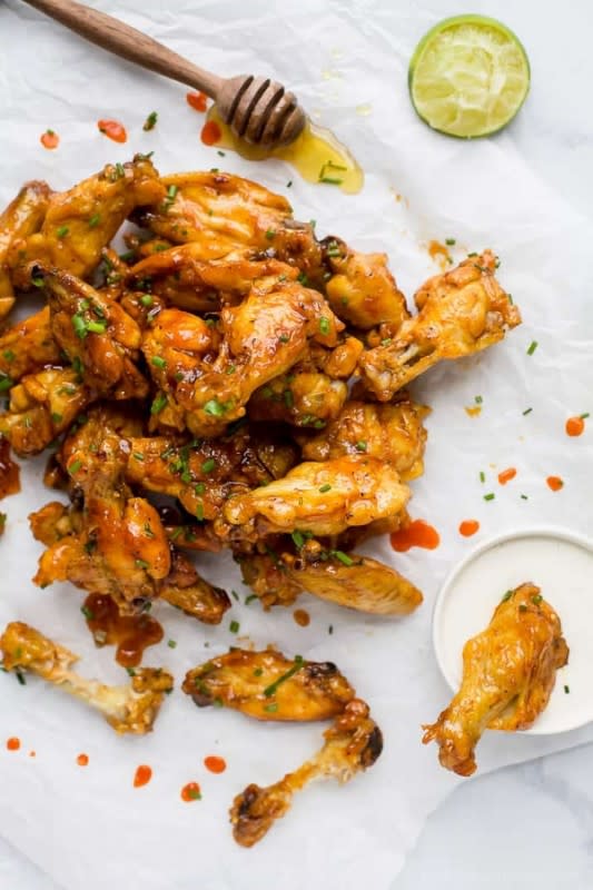 <p>Joyful Healthy Eats</p><p>A low-carb chicken wing that is still 100% mouth watering.</p><p><strong>Get the recipe: <a href="https://www.joyfulhealthyeats.com/honey-sriracha-baked-chicken-wings/" rel="nofollow noopener" target="_blank" data-ylk="slk:Honey Sriracha Baked Chicken Wings;elm:context_link;itc:0;sec:content-canvas" class="link ">Honey Sriracha Baked Chicken Wings</a></strong></p>