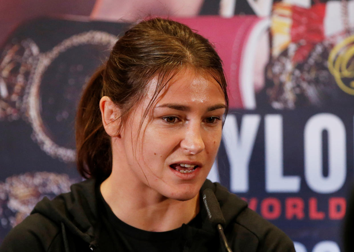 Boxing - Katie Taylor & Christina Linardatou Press Conference - Carole Nash Hall, Manchester, Britain - October 31, 2019   Katie Taylor during the press conference   Action Images via Reuters/Ed Sykes