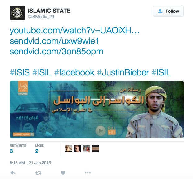 An ISIS Twitter Account Hijacked a Justin Bieber Hashtag to Troll His Teenage Fans