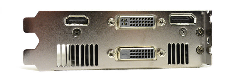 The ASUS Strix GeForce GTX 950 has a single DisplayPort connector, one HDMI port, and two dual-link DVI ports.