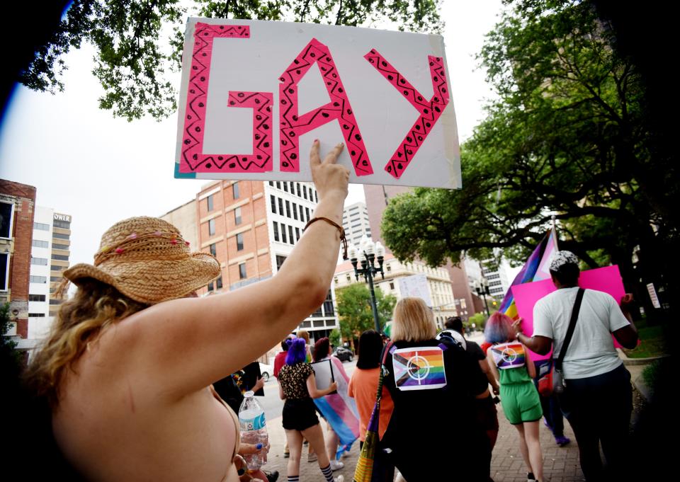 The Rainbow PAC of Northwest Louisiana hosted a protest against Louisiana bills HB466, HB81, and HB648 for the LGBTQ+ community in front of the courthouse in downtown Shreveport on May, 20, 2023.