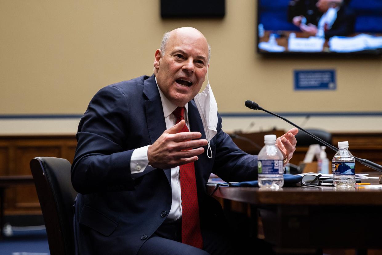 United States Postal Service Postmaster General Louis DeJoy speaks during a House Oversight and Reform Committee hearing (POOL/AFP via Getty Images)