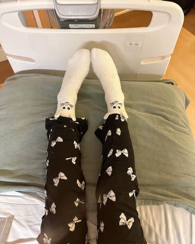 <p>Instagram/katebeckinsale</p> Beckinsale posted a photo from her hospital bed over the Easter weekend