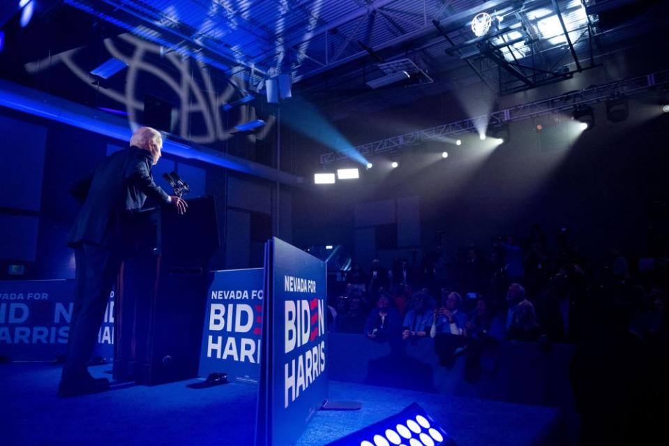 U.S. President Joe Biden speaks at a campaign rally at Pearson Community Center in Las Vegas on Feb. 4, 2024.<span class="copyright">Saul Loeb—AFP/Getty Images</span>