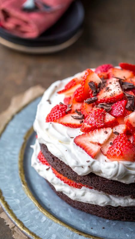<p><strong>Strawberries And Cream Chocolate Cake</strong></p><p>Get the recipe <a href="https://www.ihearteating.com/strawberries-cream-chocolate-cake/" rel="nofollow noopener" target="_blank" data-ylk="slk:here;elm:context_link;itc:0;sec:content-canvas" class="link rapid-noclick-resp"><em><strong>here</strong></em></a></p>