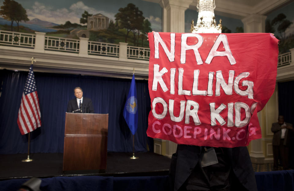 Protester at NRA Press Conference, Protester, Gun control