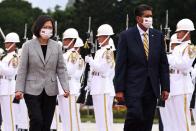 Taiwan President Tsai Ing-wen welcomes Palau President Surangel Whipps at a ceremony in Taipei,