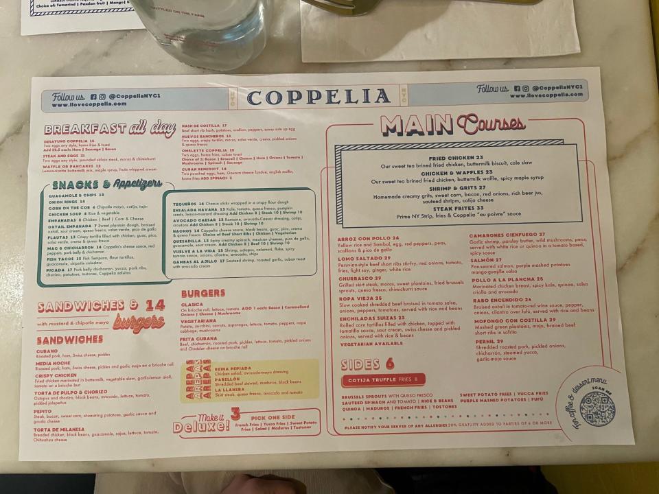 Coppelia diner menu