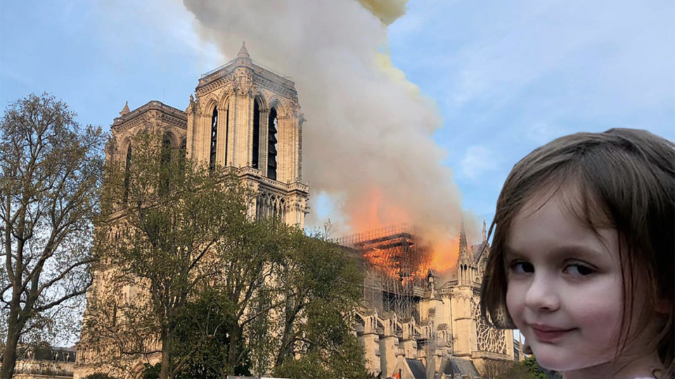 Zoe Roth was 4 years old when her father took this photo in front of a building in Mebane, North Carolina, as part of a local department’s training exercise. The photo came the well-known meme, Disaster Girl. She is now 21 years old and a student at UNC-Chapel Hill.