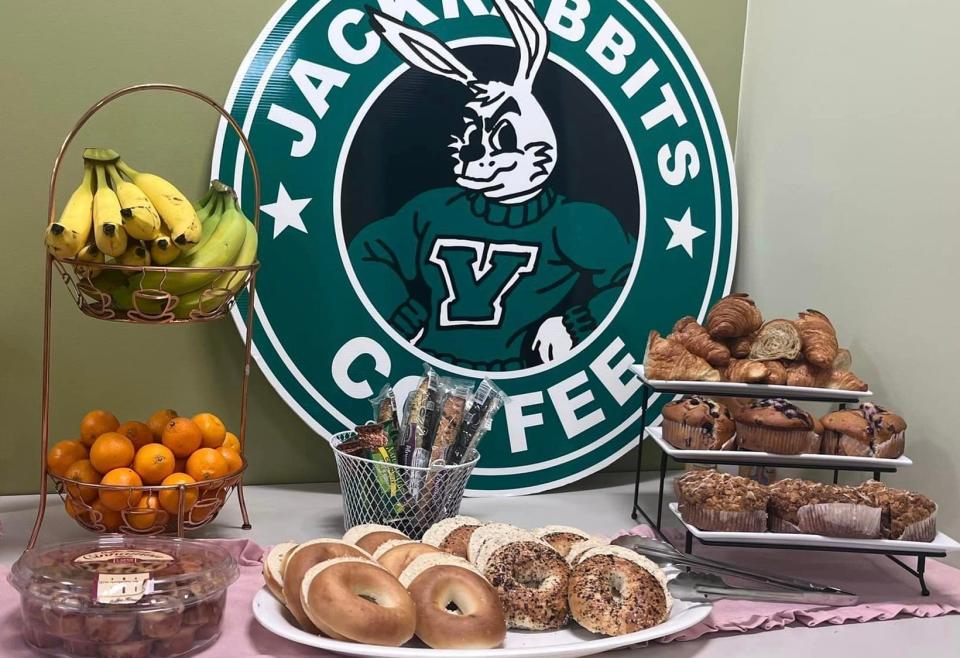 The traditional "Jack the Jackrabbit" logo is shown at Victor Valley High School in Victorville.